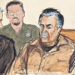Ilustracion de corte de Ismael El Mayo Zambada durante audiencia