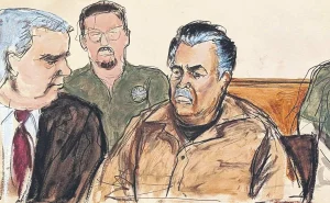 Ilustracion de corte de Ismael El Mayo Zambada durante audiencia