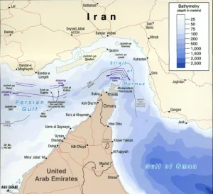 Mapa del estrecho de Ormuz y la zona del Golfo Persico