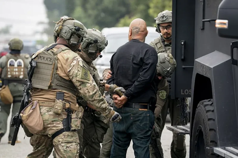 Agentes de ICE durante un operativo migratorio en Los Ángeles