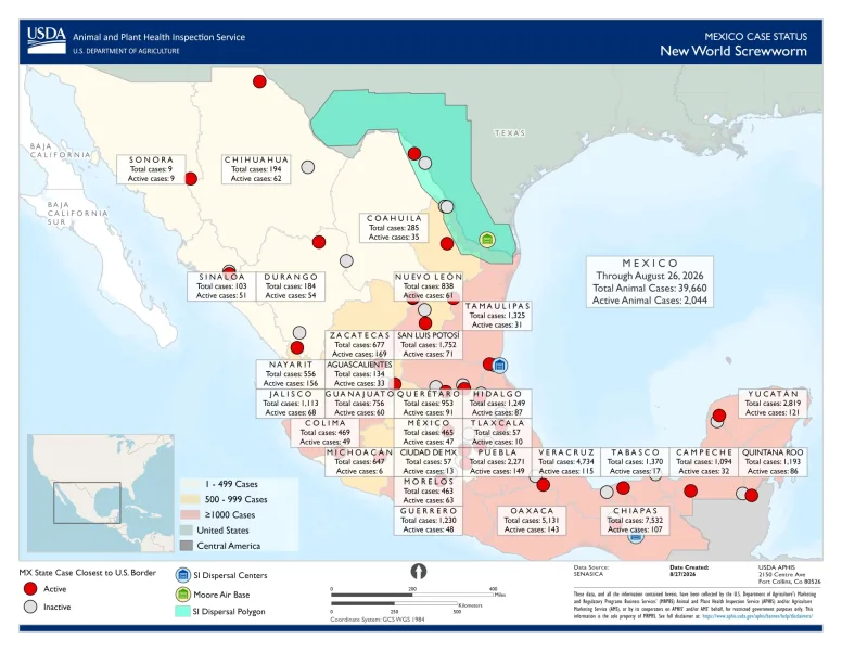 Mapa de vigilancia del gusano barrenador en Mexico