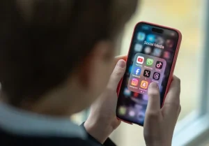 Teléfono móvil con aplicaciones de redes sociales