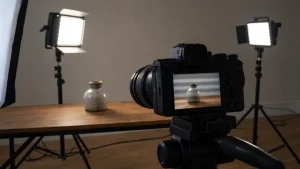 Cámara grabando bajo iluminación LED