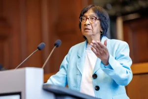 Navi Pillay durante el Foro de Núremberg tras recibir el Nobel de la Paz 2026