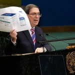 Canciller cubano Bruno Rodríguez durante la votación en la ONU